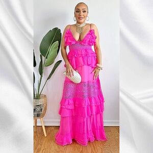 Elegant Pink Ruffle Maxi Dress
